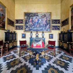 Luca Giordano Room ... named for his paintings; red velvet chairs belonged to Cardinal F. Borromeo.