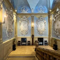 The state staircase has granite steps and a marble balustrade — Isola Bella, Stresa.