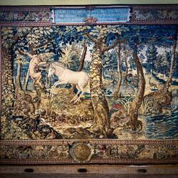 A tapestry from the Unicorn Collection; the unicorn was one of the symbols of the Borromeos.