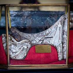 Rare saddle made with carved bone plaques on a wooden structure — Isola Bella, Stresa.