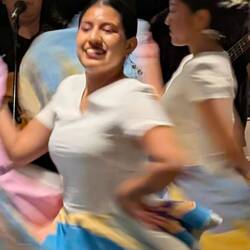 Local entertainment. Andean pipe music and traditional dancing