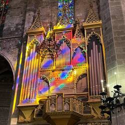 Reflection from the stained glass windows