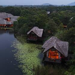 Overhead view of our lake view villa. Ours is with the light on. 🥰