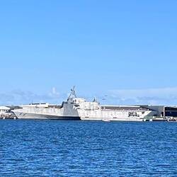 LCS 38, to become the USS Pierre, berthed at Panama City