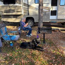 Jill and Indy sitting outside