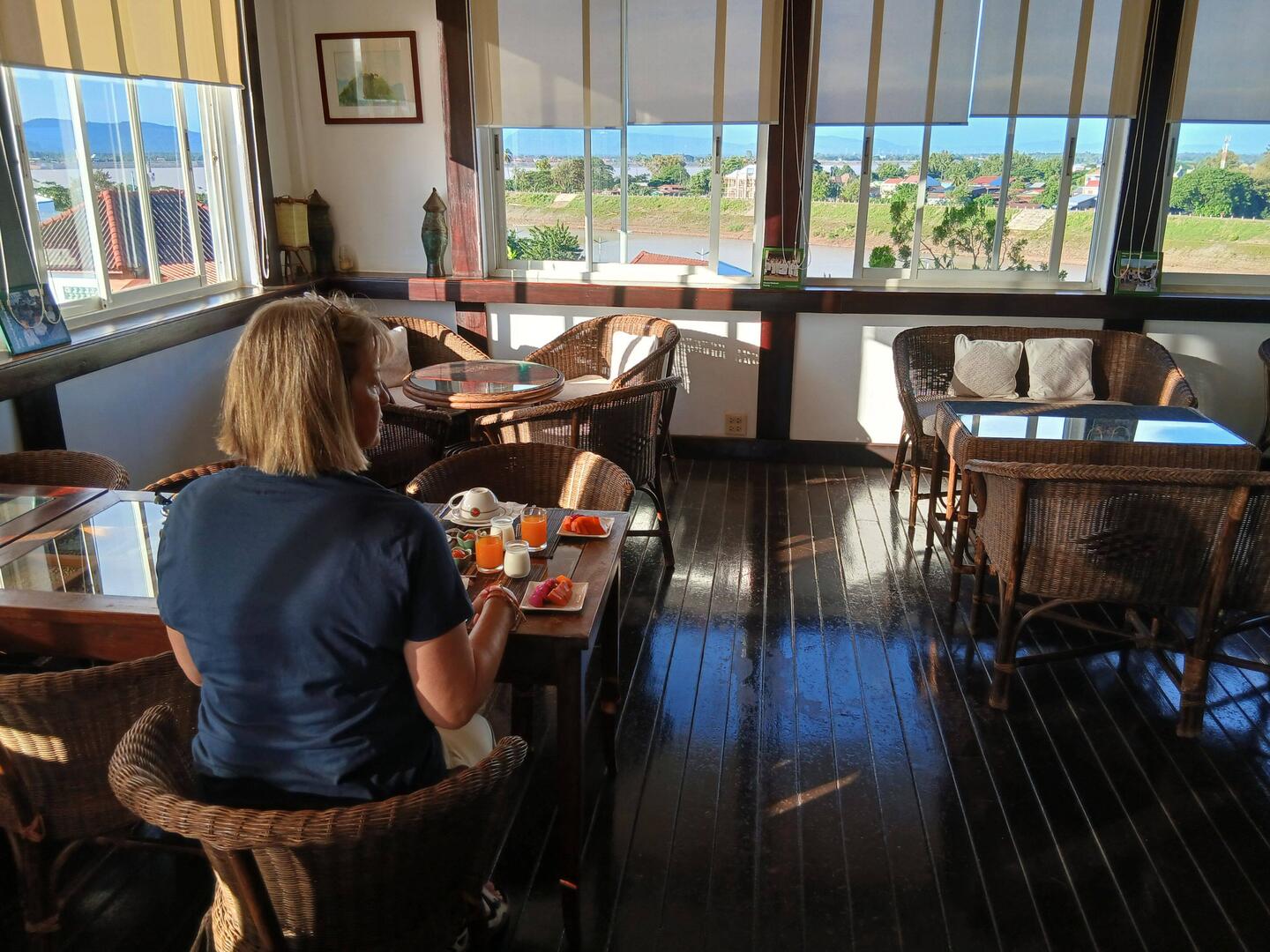 Started the day with rooftop breakfast in Pakse