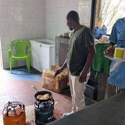 The chef making breakfast in his kitchen