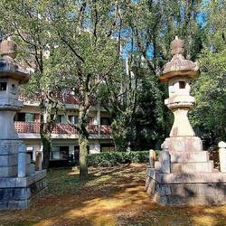 Two surviving stone lanterns from the (fully destroyed) Shotokuji Temple.