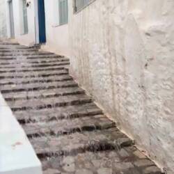 In the town after a downpour while we looked for Leonard Cohen's house