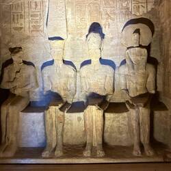 On Oct. 22 and Feb. 22, the rising sun lights up all the figures but Ptah, god of darkness.