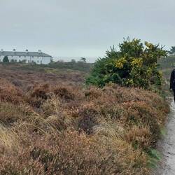 View ahead towards Coastguard Cottages, approaching from north of them