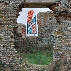 Leiston Abbey Chapel; "A Wing and a Prayer" stained glass exhibit