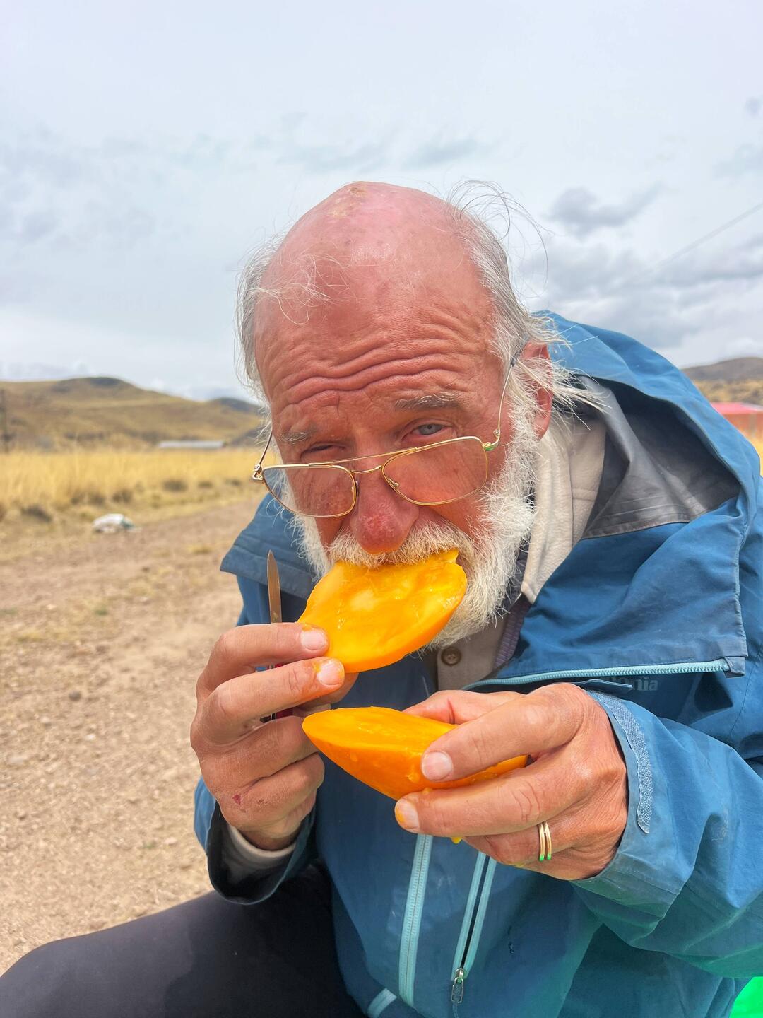 Our favourite snack. Scrummy Mango. Alice forbids consumption in the tent!