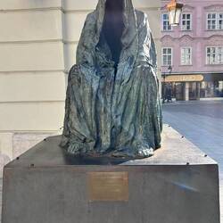 "Cloak of Conscience," sits outside of the historic Estates Theatre in Prague.