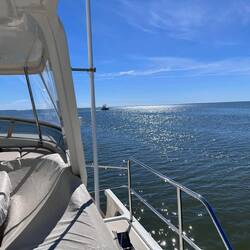 Shrimp boat goes right, we go left and head up Apalachicola Bay