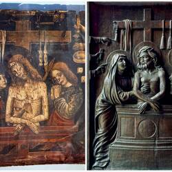 Depictions of the painting that was the centerpiece of the Miracle of the Holy Pity — Cannobio, IT.