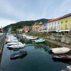 Piazza King Victor Emmanuel III and the marina — Cannobio, Italy.