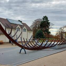 Full-size rowing ship sculpture