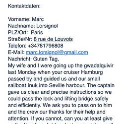 Marc contacts thé MS Hamburg to thank the captain