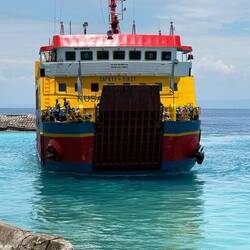 Nusa Penida ferry and its jaunty colours