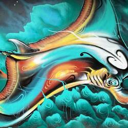 Manta Ray mural on the side of a shop in Nusa Penida