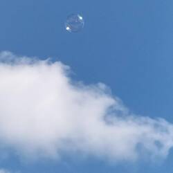 Als je goed kijkt zie je één van de zeepbellen, die de kinderen aan het blazen waren