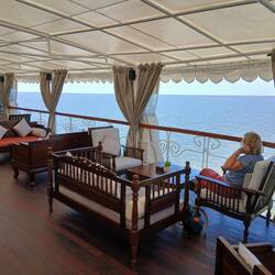 Relaxing in the boat lounge