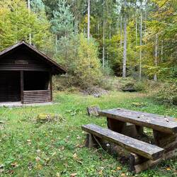Tolle verschlossene Hütte im Wald mit Wasserquelle