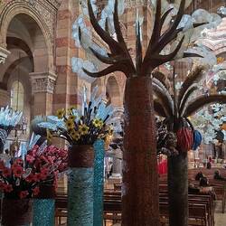 Glass sculptures inside the cathedral.