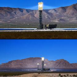 Ivanpah - das Licht ist so hell, dass es den helllichten Tag noch heller macht