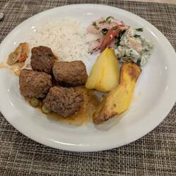 My second plate. I think the meatballs are lamb.