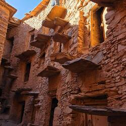 Slabs protruding from the wall are used to climb to the various "safe rooms"