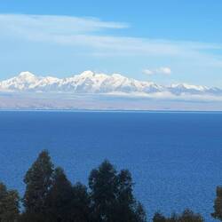 From our habitación, a great view of the Andes, Illiampu (left, 6368m) and Ancohuma (highest, 6427m)