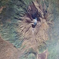 Aerial view of Sakurajima (posted on floor of observation site).