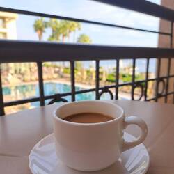 Letzter Kaffee auf meinem Balkon im Hotel