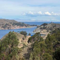 The channel connecting the 2 parts of lake Titicaca