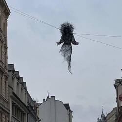 Outside the Roxy, "sculpture" changes for holidays