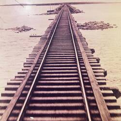 A railroad bridge in its early construction phase