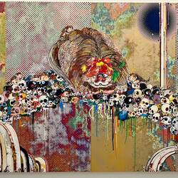 Chinesische Löwen, Pfingstrosen, Totenköpfe und Brunnen, Takashi Murakami