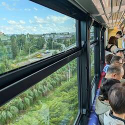 Riding the monorail into town