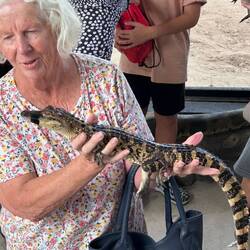 Rosie wanted to give him a kiss, but his jaws were taped shut. Might have been just as well.