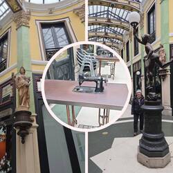 Biertische mit Nähmaschinen