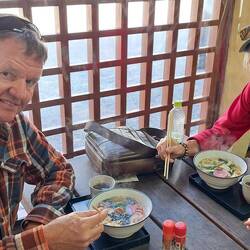 A quick little snack of noodle soup for which the area is known.