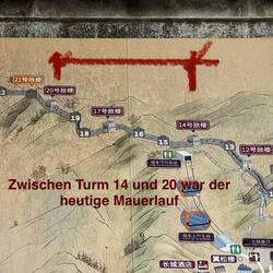 Das ist ein Plan der Mauer in diesem Abschnitt. Ziel ist es von Turm 14 bis 20 zu wandern.