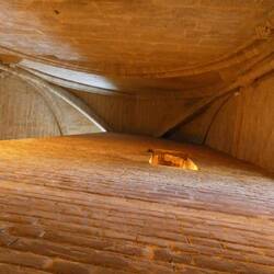 Looking up the outside of the tower, from inside the catedral!