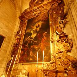 Santiago (St James) shown defeating the Moors at the Battle of Clavijo, 800 years after his death!