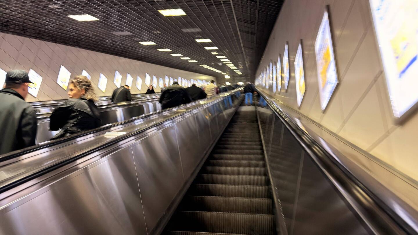Three long escalator rides to surface