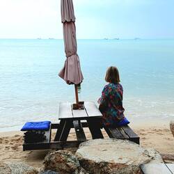 Morning coffee on the beach