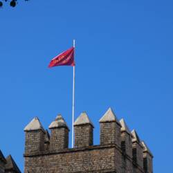 Seville's flag flying over the outer fortifications
