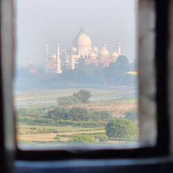 Taj Mahal from Agra Fort through the lattice window